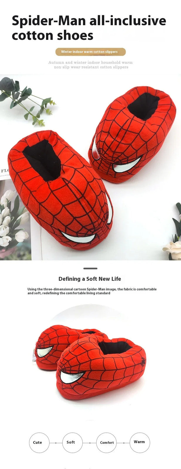 Cotton Slippers Spider Man Cartoon Couple Bag And Warm Shoes Men'S And Women'S