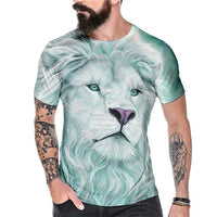 Men's Bold Lion 3D Print T-Shirt - Oversized, Short Sleeve, Crew Neck Tee with