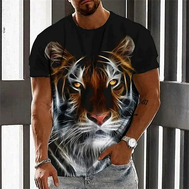 Men's Bold Lion 3D Print T-Shirt - Oversized, Short Sleeve, Crew Neck Tee with