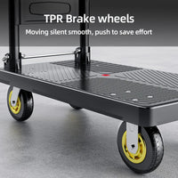 Heavy-Duty Folding Hand Cart with Silent Swivel Wheels, 660 Lbs Capacity -