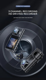 1080P Triple-Camera Dash Cam with IR Night Vision, Loop Recording & 2'' IPS