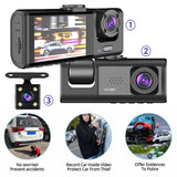 1080P Triple-Camera Dash Cam with IR Night Vision, Loop Recording & 2'' IPS