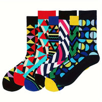 6 Pairs Unisex Men Cotton Socks Funny Geometric Trendy Socks Personality And