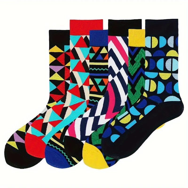 6 Pairs Unisex Men Cotton Socks Funny Geometric Trendy Socks Personality And
