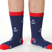8 Pairs Sailing Socks for Men Boat Nautical Cotton Crew Socks Cruise Navy Gift
