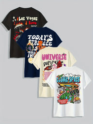 Four-piece 100% Cotton Men'S T-shirt Unisex Summer Simple Loose Crewneck Casual