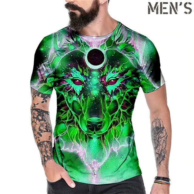 Men's Bold Lion 3D Print T-Shirt - Oversized, Short Sleeve, Crew Neck Tee with