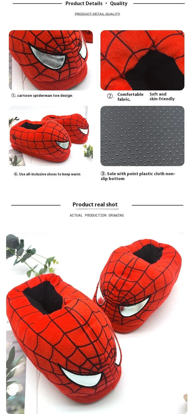 Cotton Slippers Spider Man Cartoon Couple Bag And Warm Shoes Men'S And Women'S