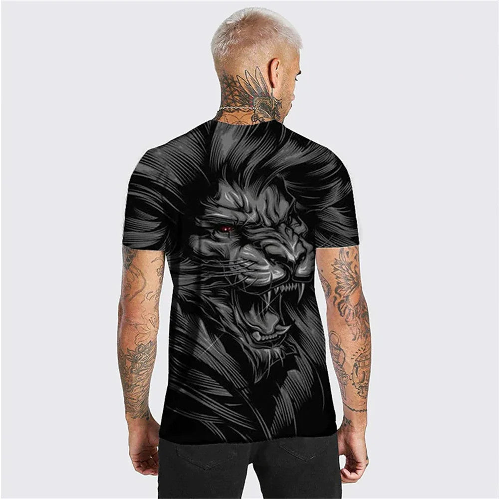 Men's Bold Lion 3D Print T-Shirt - Oversized, Short Sleeve, Crew Neck Tee with