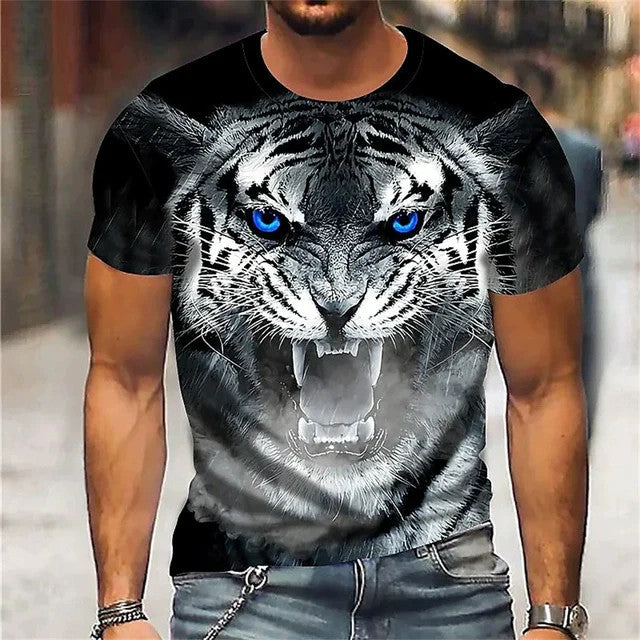 Men's Bold Lion 3D Print T-Shirt - Oversized, Short Sleeve, Crew Neck Tee with