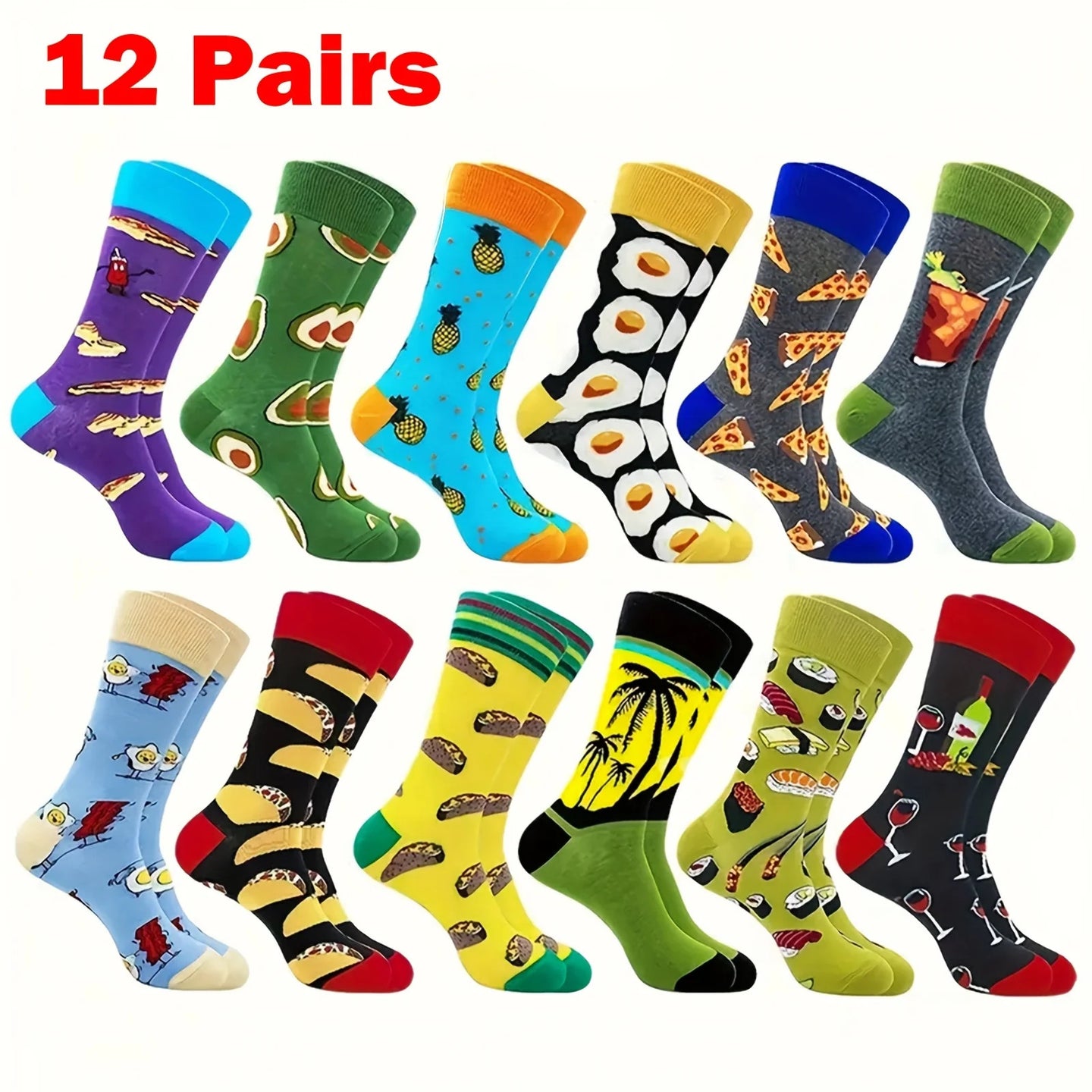 [Fun Cartoon Socks] Nujoyco 12 Pairs Fun and Colorful Cartoon Socks | Machine