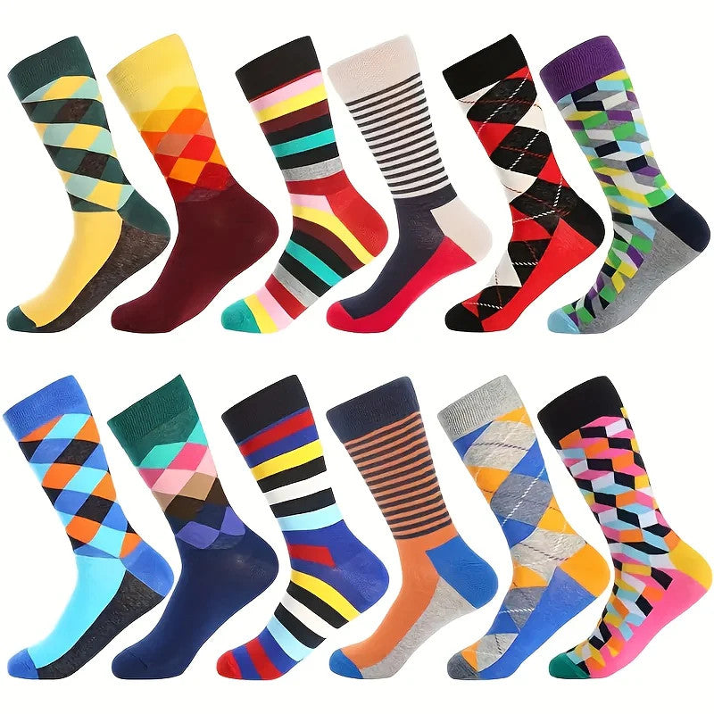 6 Pairs Of Men'S Random Color Casual Cotton Socks, Fun Colored Crazy Socks,