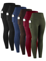 6pcs Women's High-Waisted Leggings - Non-See-Through Pants with Side Pockets,