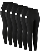 6pcs Women's High-Waisted Leggings - Non-See-Through Pants with Side Pockets,