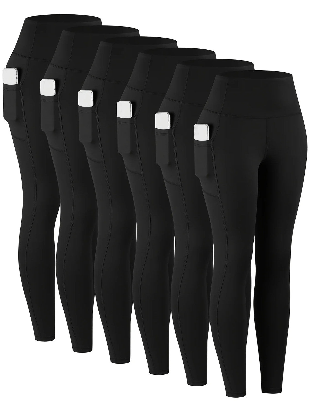 6pcs Women's High-Waisted Leggings - Non-See-Through Pants with Side Pockets,