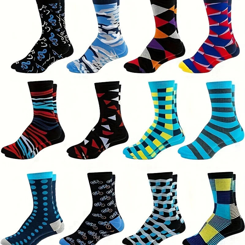 6 Pairs Of Men'S Random Color Casual Cotton Socks, Fun Colored Crazy Socks,