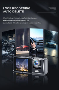 1080P Triple-Camera Dash Cam with IR Night Vision, Loop Recording & 2'' IPS