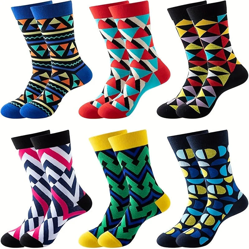 6 Pairs Unisex Men Cotton Socks Funny Geometric Trendy Socks Personality And