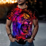 Men's Bold Lion 3D Print T-Shirt - Oversized, Short Sleeve, Crew Neck Tee with