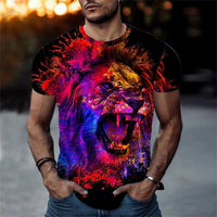 Men's Bold Lion 3D Print T-Shirt - Oversized, Short Sleeve, Crew Neck Tee with
