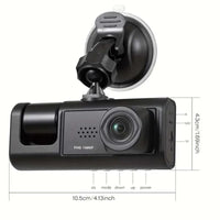 1080P Triple-Camera Dash Cam with IR Night Vision, Loop Recording & 2'' IPS