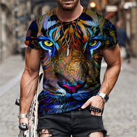Men's Bold Lion 3D Print T-Shirt - Oversized, Short Sleeve, Crew Neck Tee with