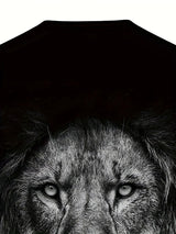 Men'S 3D Lion Graphic T-Shirt - Casual Black Short Sleeve Tee with Realistic
