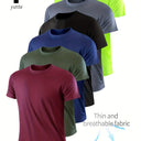 Quick-Dry 6-Pack Men's Athletic T-Shirts - Breathable, Moisture-Wicking Crew Neck Tops - Polyester 100%, Regular Fit, Lightweight for Gym, Running, Sports Training - Assorted Colors, Sweat-Resistant