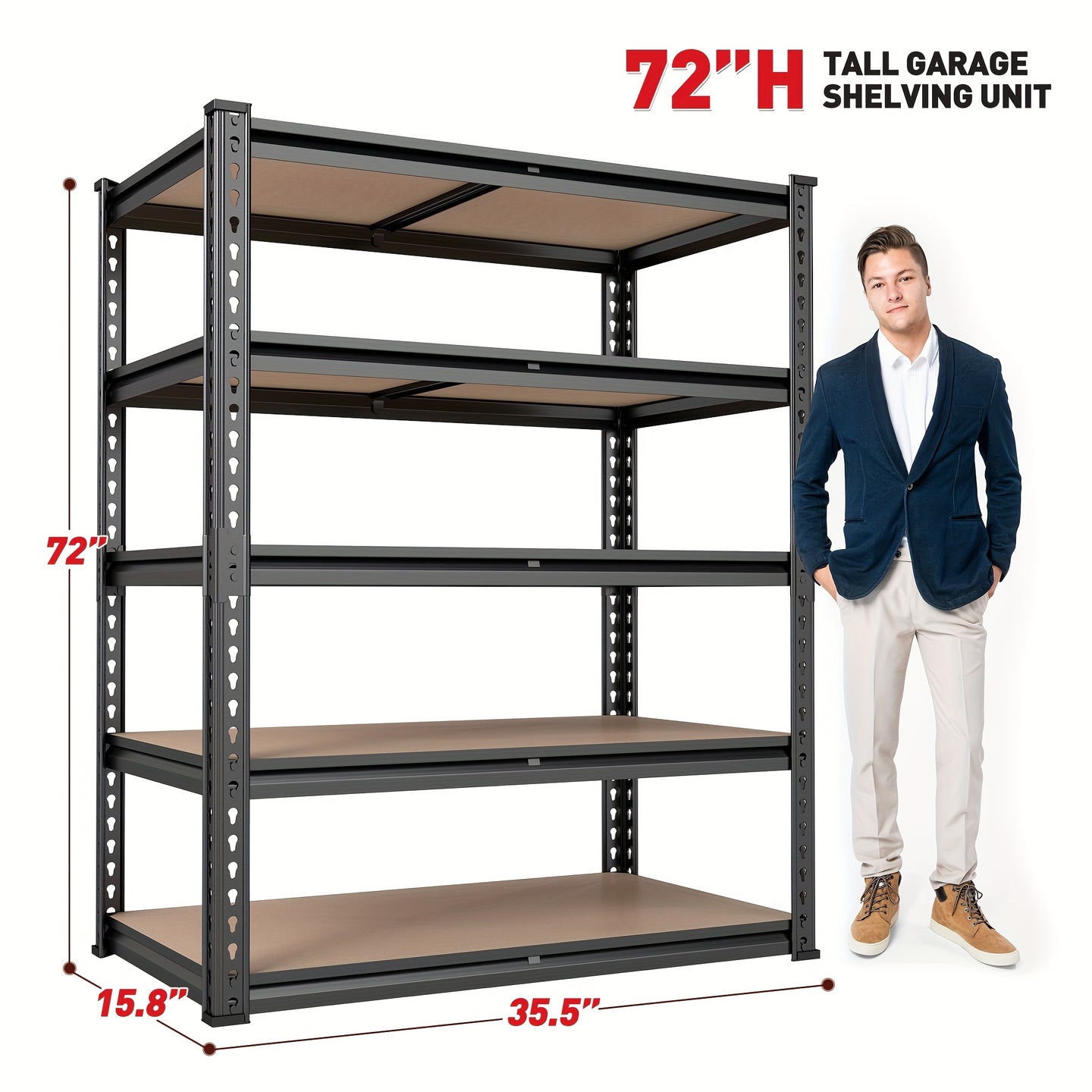 2000LBS Garage Shelving 72"H Storage Shelves Heavy Duty 5-tier Metal Shelving Units for Garage Shelves 60" H X 28" W X 12" D, Adjustable Utility Shelf Rack for Kitchen Warehouse Basement Pantry Utility Rack Shelf, 35.5"W X72"