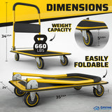Upgraded Home Large Foldable Push Cart Dolly 330 Lbs/660 Lbs Capacity Moving Platform Hand Truck Heavy Duty Space Saving Collapsible Swivel Push Handle Flat Bed Wagon Blue White/Black Yellow