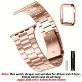 Casman Gold-Plated Stainless Steel Smartwatch Bands with Case Cover, Foldover Clasp, Compatible with Apple Watch Series, Ultra & iWatch 49mm/45mm/44mm/42mm/38mm/40mm/41mm - Non-Water Resistant