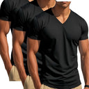 Men'S Solid Color V-Neck T-Shirts Short-Sleeve, 3pcs, Summer Essentials |, Solid Color, Quick-Drying Polyester, Perfect for Outdoor Running and Workouts, Machine Washabl