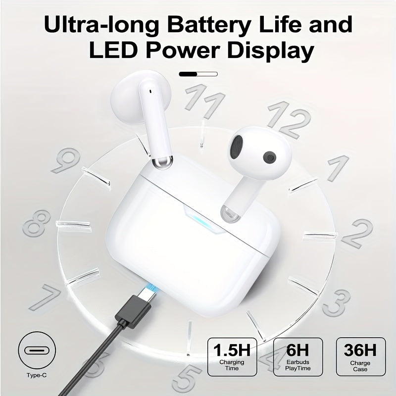 Wireless Earbuds Auto Noise Cancelling Wireless 5.3 In-Ear Headphones With HiFi Stereo Sound, Smart Touch Control, Lower Latency More Stable Connection And Faster Speed, 48Hrs Playtime, Pop-ups Auto Pairing For IPhone/Android