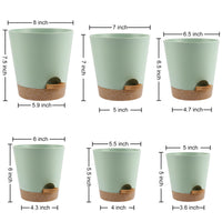 YNNICO Indoor Self Watering Planters with Drainage Holes and Saucers, 8, 7, 6.5, 6, 5.5, 5 Inches, Green, 6 Pots