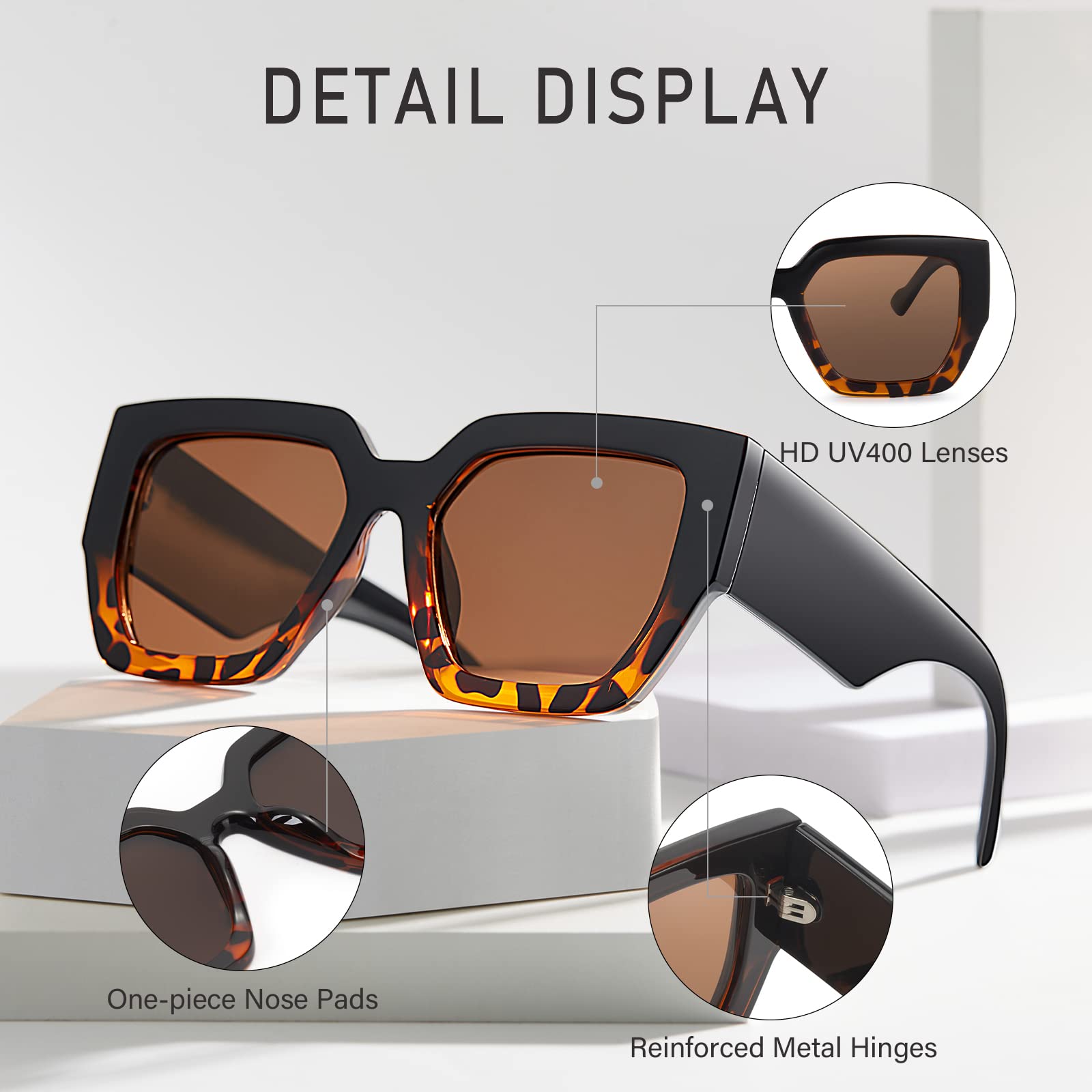 Oversized Square Polarized Sunglasses for Women Trendy Retro Large Multicolor Sunglasses UV400 Protection