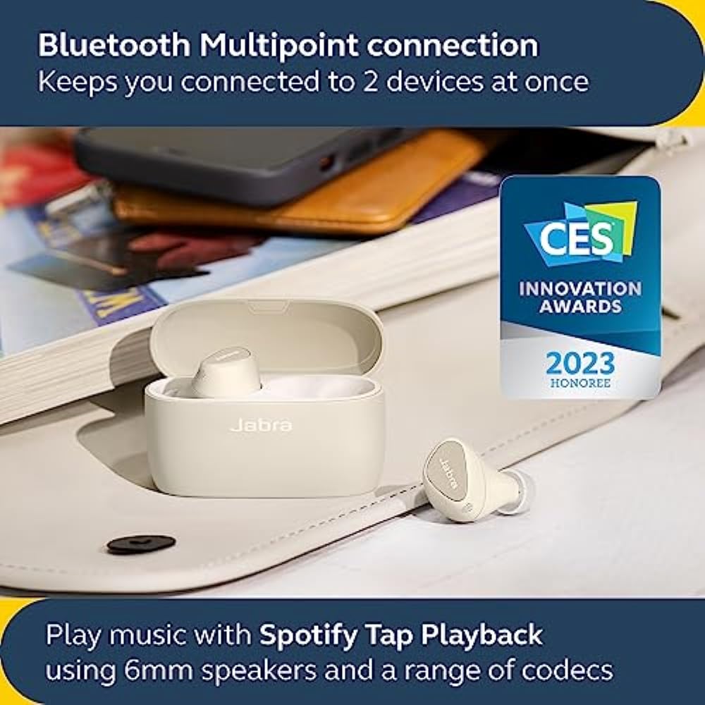 Jabra Elite 5 True Wireless in-Ear Bluetooth Earbuds - Hybrid Active Noise Cancellation (ANC), 6 Built-in Microphones for Clear Calls, Small Ergonomic Fit and 6mm Speakers - Gold Beige