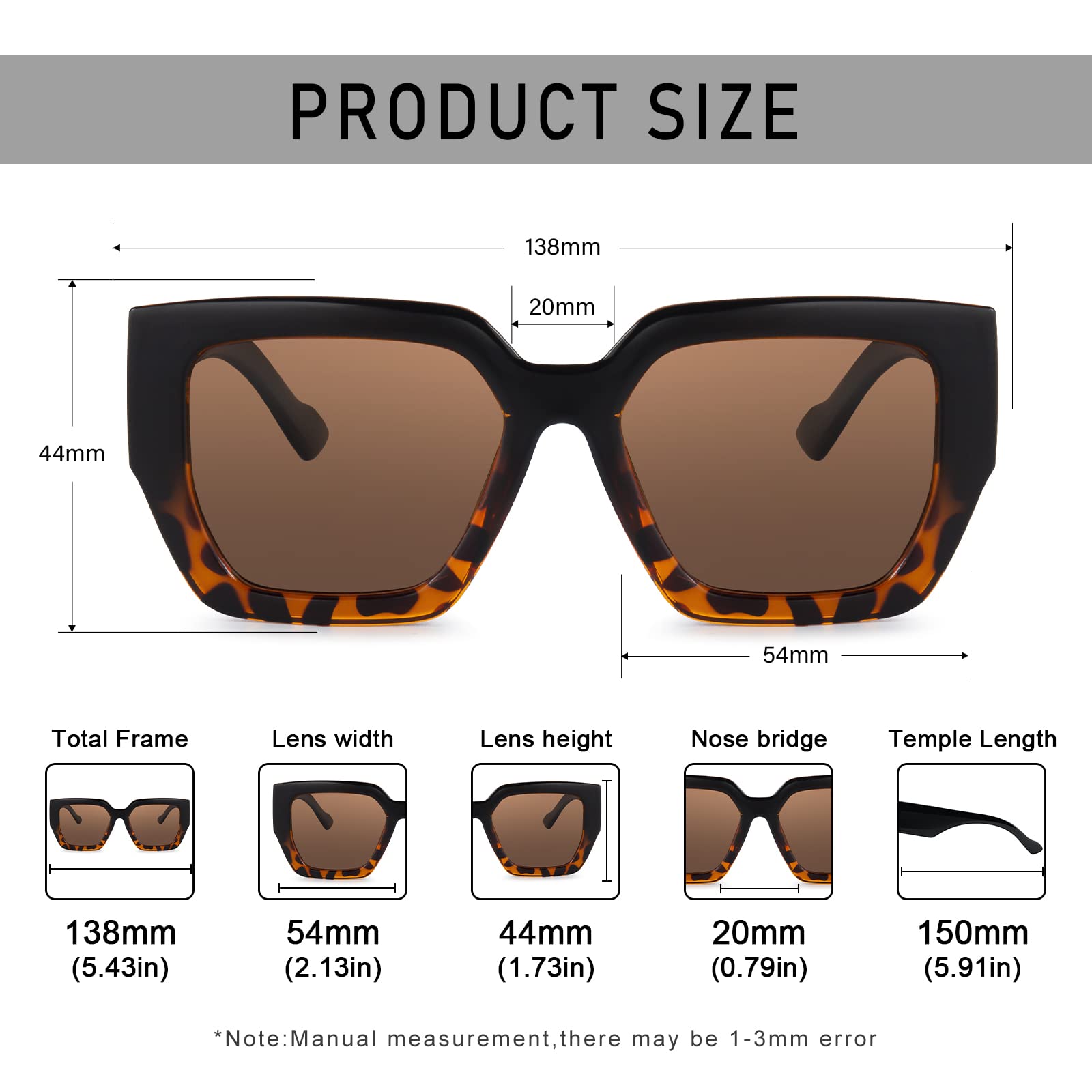 Oversized Square Polarized Sunglasses for Women Trendy Retro Large Multicolor Sunglasses UV400 Protection
