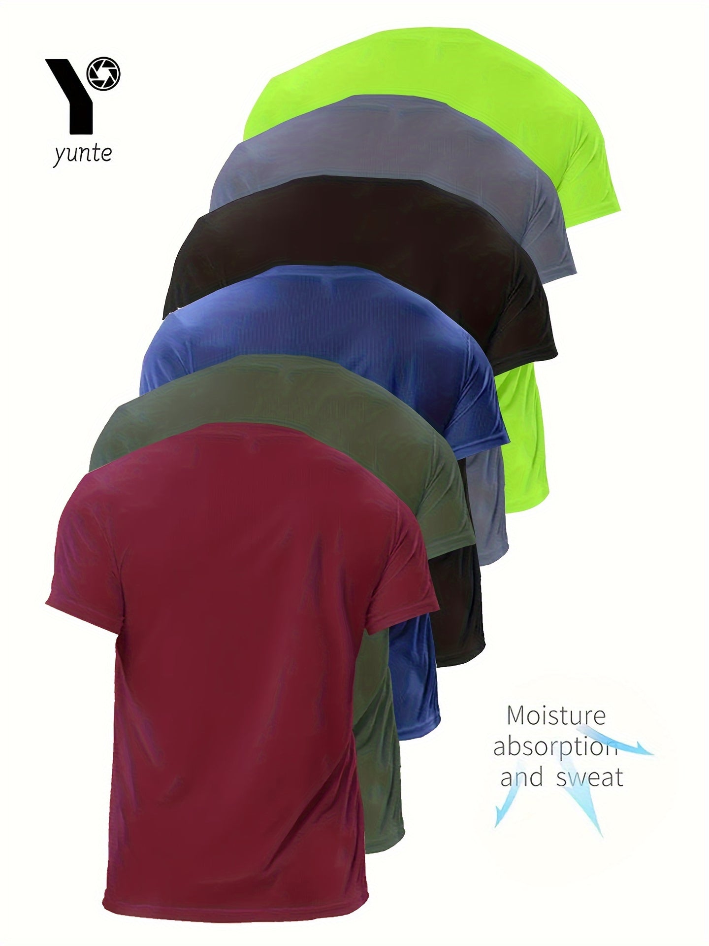 Quick-Dry 6-Pack Men's Athletic T-Shirts - Breathable, Moisture-Wicking Crew Neck Tops - Polyester 100%, Regular Fit, Lightweight for Gym, Running, Sports Training - Assorted Colors, Sweat-Resistant