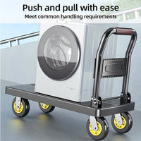 Heavy-Duty Folding Hand Cart with Silent Swivel Wheels, 660 Lbs Capacity - Black and Metallic Gray, Portable Utility Cart for Moving, Carrying Goods, Home Renovation, Heavyduty Utility Cart | Modern Utility Cart | Smooth Mobi