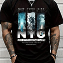 Men'S New York City Graphic T-Shirt - Hip-Hop Style, "The City That Never Sleeps" Design with Statue of Liberty & NYC Skyline, Comfortable Short Sleeve Round Neck Tee for Casual Wear, Everyday Tshirt | Bold Graphic Tee | Comf