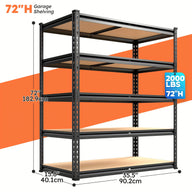 2000LBS Garage Shelving 72"H Storage Shelves Heavy Duty 5-tier Metal Shelving Units for Garage Shelves 60" H X 28" W X 12" D, Adjustable Utility Shelf Rack for Kitchen Warehouse Basement Pantry Utility Rack Shelf, 35.5"W X72"