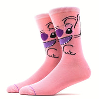 10 Pairs Men's Stitch Novelty Crew Socks - Colorful Cartoon Character Socks with Playful Stitch Designs, Machine Washable, Summer & Spring Casual Wear, Comfortable Breathable Socks for Men, Novelty Socks, Playful Sock Designs