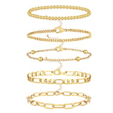 Wgoud Waterproof Gold Bracelets for Women Trendy, Dainty 14K Real Gold Plated Fashion Stackable Bracelet Sets for Women Thin Cuban Link Paperclip Chain Bracelets Layered Gold Jewelry Sets Gifts for Womens (5Pcs Gold Bracelet)