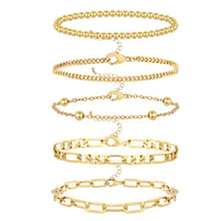 Wgoud Waterproof Gold Bracelets for Women Trendy, Dainty 14K Real Gold Plated Fashion Stackable Bracelet Sets for Women Thin Cuban Link Paperclip Chain Bracelets Layered Gold Jewelry Sets Gifts for Womens (5Pcs Gold Bracelet)