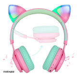 Riwbox CT-7 Cat Ear Bluetooth Headphones, LED Light Up Bluetooth Wireless Over Ear Headphones with Microphone and Volume Control for Travel/School/Smartphones/Laptop/PC/TV