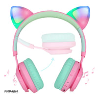 Riwbox CT-7 Cat Ear Bluetooth Headphones, LED Light Up Bluetooth Wireless Over Ear Headphones with Microphone and Volume Control for Travel/School/Smartphones/Laptop/PC/TV