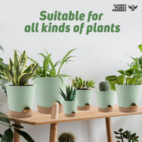 YNNICO Indoor Self Watering Planters with Drainage Holes and Saucers, 8, 7, 6.5, 6, 5.5, 5 Inches, Green, 6 Pots