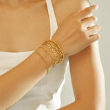 Wgoud Waterproof Gold Bracelets for Women Trendy, Dainty 14K Real Gold Plated Fashion Stackable Bracelet Sets for Women Thin Cuban Link Paperclip Chain Bracelets Layered Gold Jewelry Sets Gifts for Womens (5Pcs Gold Bracelet)