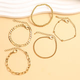 Wgoud Waterproof Gold Bracelets for Women Trendy, Dainty 14K Real Gold Plated Fashion Stackable Bracelet Sets for Women Thin Cuban Link Paperclip Chain Bracelets Layered Gold Jewelry Sets Gifts for Womens (5Pcs Gold Bracelet)