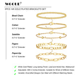 Wgoud Waterproof Gold Bracelets for Women Trendy, Dainty 14K Real Gold Plated Fashion Stackable Bracelet Sets for Women Thin Cuban Link Paperclip Chain Bracelets Layered Gold Jewelry Sets Gifts for Womens (5Pcs Gold Bracelet)